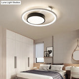 Modern Metal Drum Ceiling Light Fixture - Black And White Led Flush Mount 16’/19.5’ Wide
