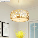 Modern Metal Drum Chandelier With Crystal Accents - 3/4 Lights Gold Finish 15/19 Width