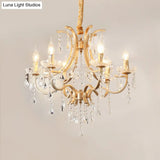 Modern Metal Flameless Candle Pendant Chandelier With Crystal Beads In Gold - 6/8 Heads Hanging Lamp