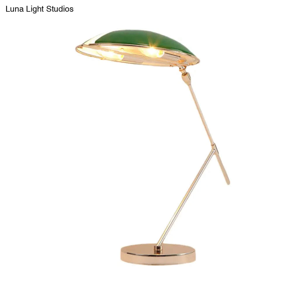 Modern Metal Flat Dome Reading Book Light - Green Table Lamp With Dual Bulbs And Plug Cord