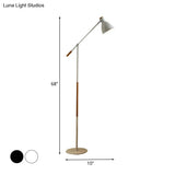 Modern Metal Floor Lamp With Balance Arm - Domed Stand 1 Light White/Black Finish