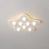 Modern Metal Flush Ceiling Light: Blue/Pink/White Stars 8 Bulbs - Ideal For Kids’ Rooms White