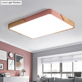 Modern Metal Flush Light: Rectangle Macaron Led Ceiling Fixture (White/Pink) With Acrylic Diffuser