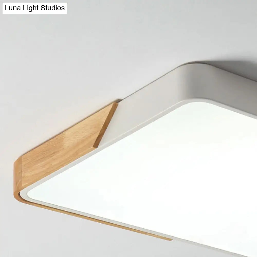 Modern Metal Flush Light: Rectangle Macaron Led Ceiling Fixture (White/Pink) With Acrylic Diffuser