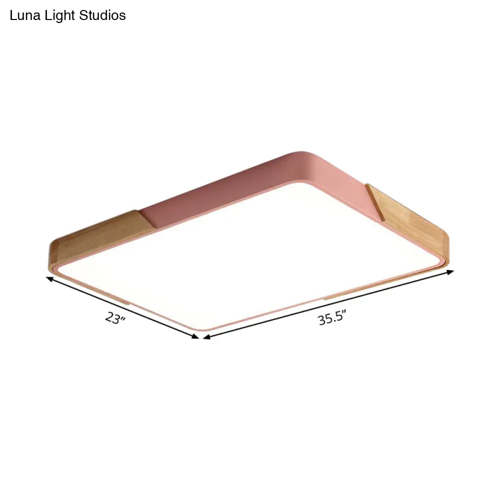 Modern Metal Flush Light: Rectangle Macaron Led Ceiling Fixture (White/Pink) With Acrylic Diffuser