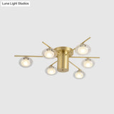 Modern Metal Flush Mount Ceiling Light With Oval Clear Glass Shade - 6 Head Brass Led