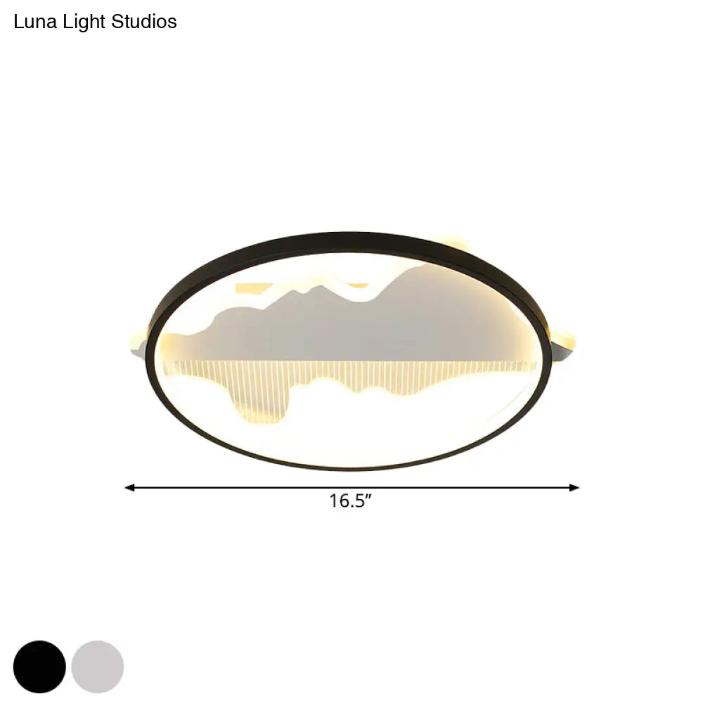 Modern Metal Flush Mount Led Ceiling Light In Black/White - Warm/White 16.5’/20.5’ Diameter