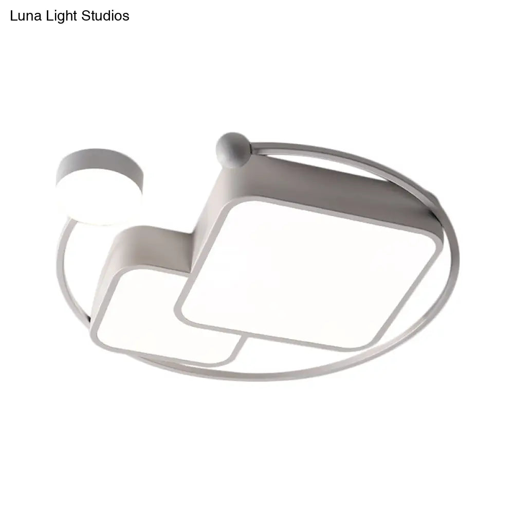 Modern Metal Flushmount Led Ceiling Light Fixture In Warm/White/3 Color - Cubic And Ring Design