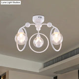 Modern Metal Glass Shade 3 - Light Semi Flush Mount Ceiling Fixture For Dining Room - White