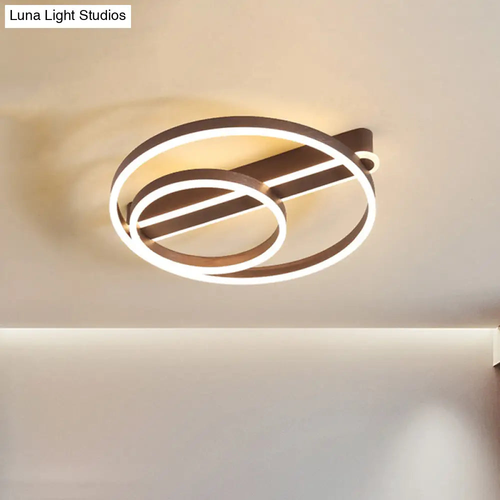Modern Metal Gold/Coffee Flush Mount Light - 18’/21.5’ W 2 - Hoop Led Ceiling Lamp Parlor Warm/White