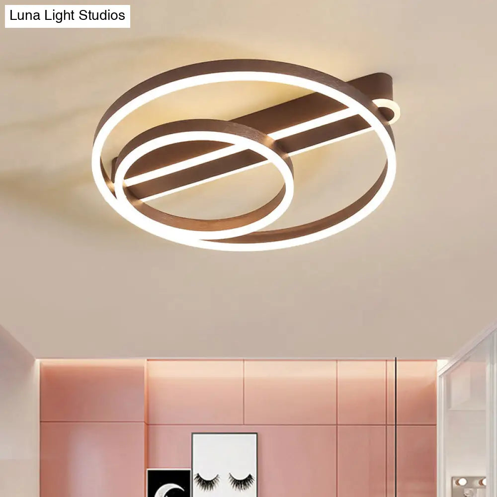 Modern Metal Gold/Coffee Flush Mount Light - 18’/21.5’ W 2 - Hoop Led Ceiling Lamp Parlor Warm/White