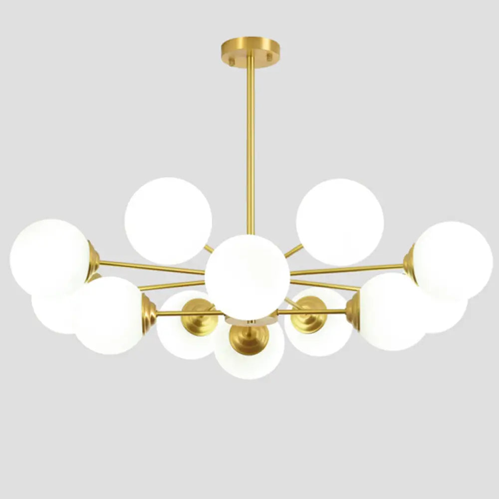 Modern Metal Hanging Chandelier With Opal Glass Shade - Gold Ceiling Light For Living Room 12 /