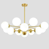 Modern Metal Hanging Chandelier With Opal Glass Shade - Gold Ceiling Light For Living Room 12 /