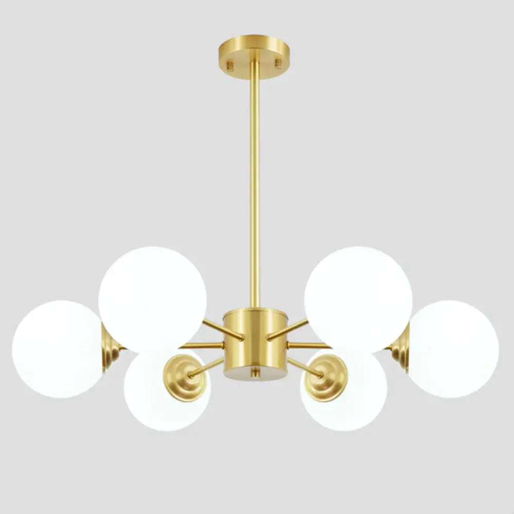 Modern Metal Hanging Chandelier With Opal Glass Shade - Gold Ceiling Light For Living Room 6 /