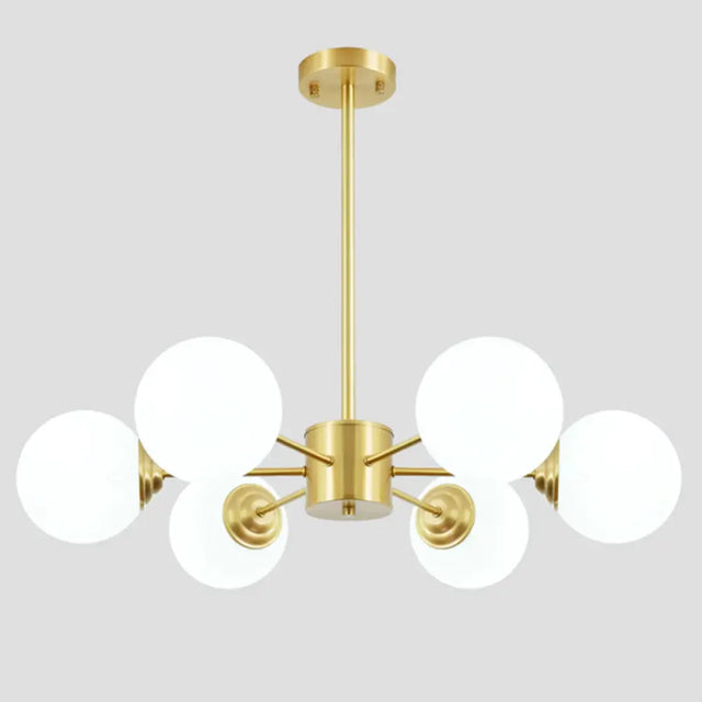 Modern Metal Hanging Chandelier With Opal Glass Shade - Gold Ceiling Light For Living Room 6 /