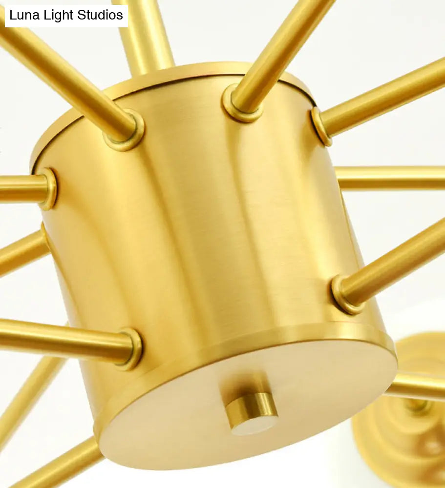Modern Metal Hanging Chandelier With Opal Glass Shade - Gold Ceiling Light For Living Room