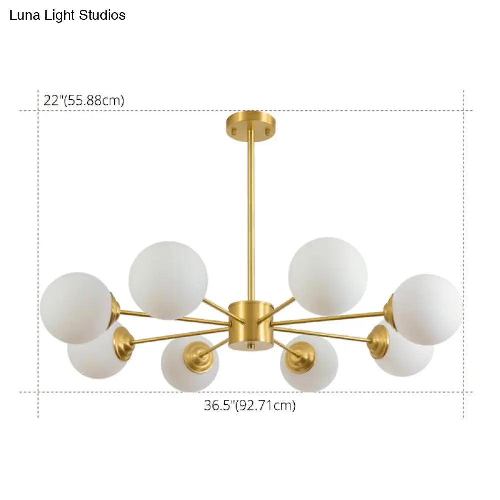 Modern Metal Hanging Chandelier With Opal Glass Shade - Gold Ceiling Light For Living Room