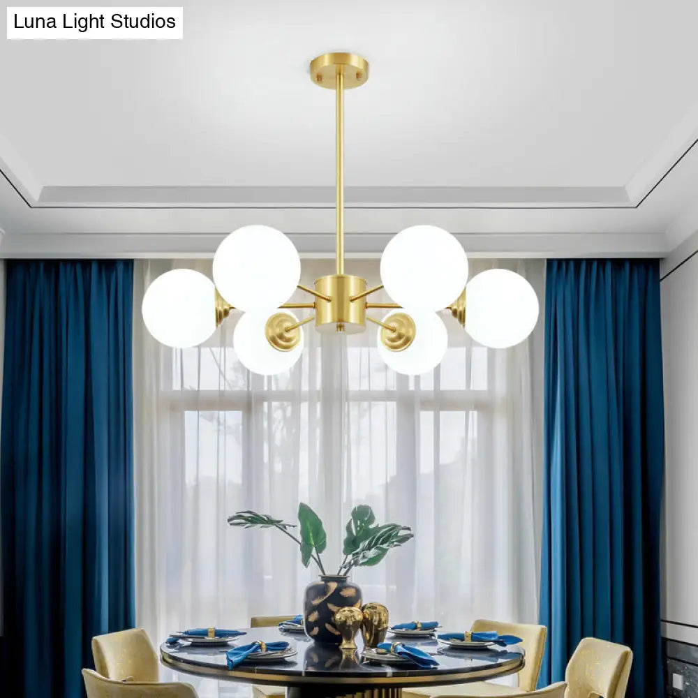 Modern Metal Hanging Chandelier With Opal Glass Shade - Gold Ceiling Light For Living Room