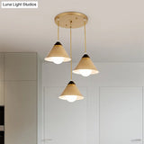 Modern Metal Hanging Pendant Lamp With 3 Conical Black And Gold Heads - Round/Linear Canopy