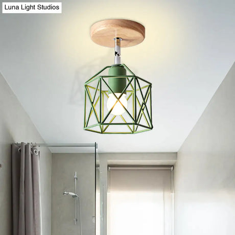 Modern Metal Hexagon Ceiling Light - Gray/White/Pink/Yellow/Blue/Green Semi Flush Mount For Bedroom
