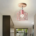 Modern Metal Hexagon Ceiling Light - Gray/White/Pink/Yellow/Blue/Green Semi Flush Mount For Bedroom