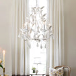 Modern Metal Leaf Chandelier With Crystal Drop - 5 Bulb Lighting Fixture In Grey/Distressed White