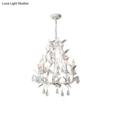Modern Metal Leaf Chandelier With Crystal Drop - 5 Bulb Lighting Fixture In Grey/Distressed White
