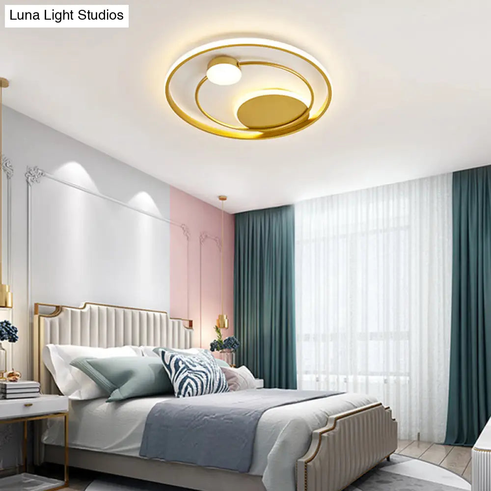 Modern Metal Led Ceiling Light For Bedroom - Circular Flush Mount Fixture
