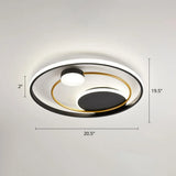 Modern Metal Led Ceiling Light For Bedroom - Circular Flush Mount Fixture Black / 20.5 White