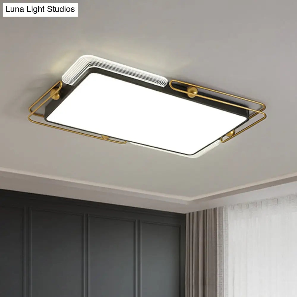 Modern Metal Led Ceiling Light In Black And Gold Square/Rectangular Flush Mount Dia 16.5’/20.5’/35.5