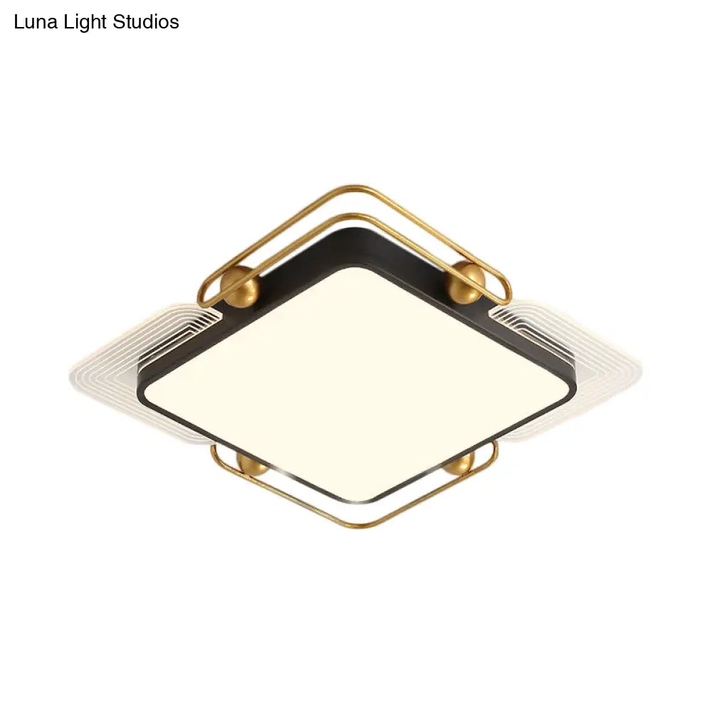 Modern Metal Led Ceiling Light In Black And Gold Square/Rectangular Flush Mount Dia 16.5’/20.5’/35.5