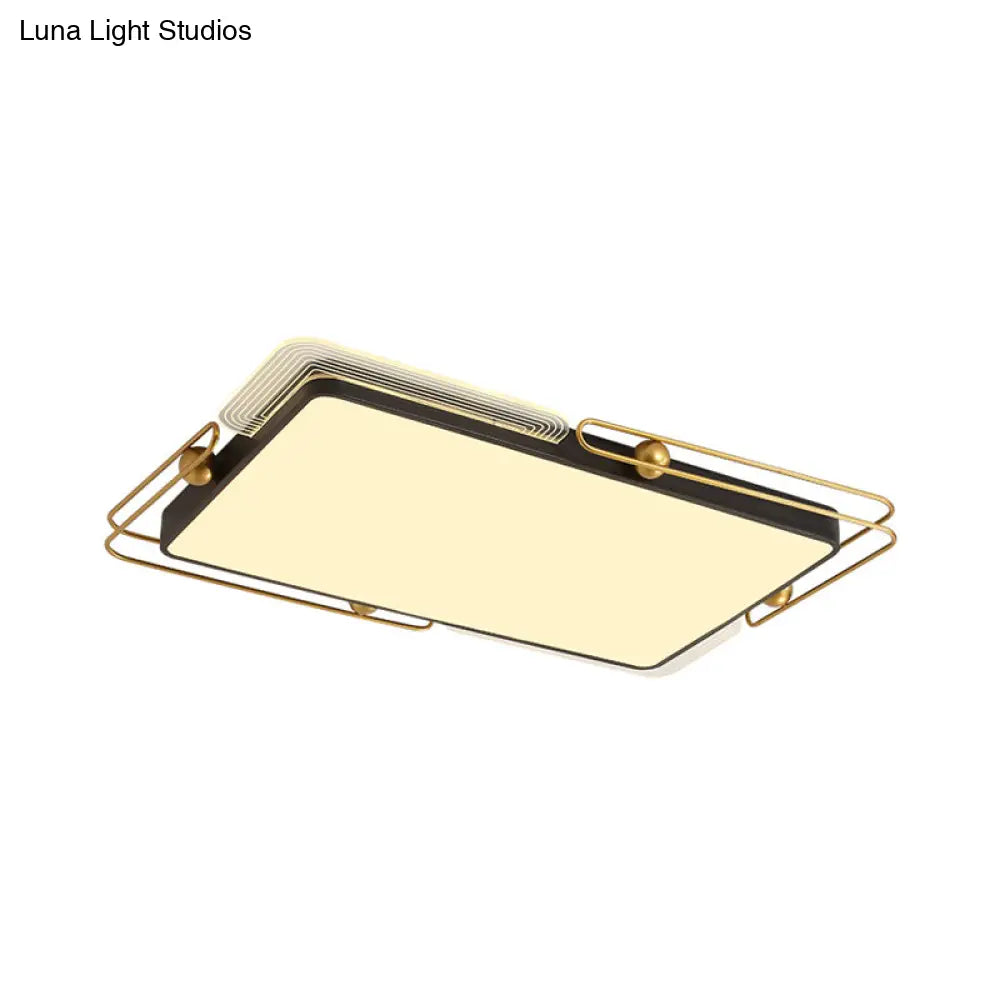 Modern Metal Led Ceiling Light In Black And Gold Square/Rectangular Flush Mount Dia 16.5’/20.5’/35.5