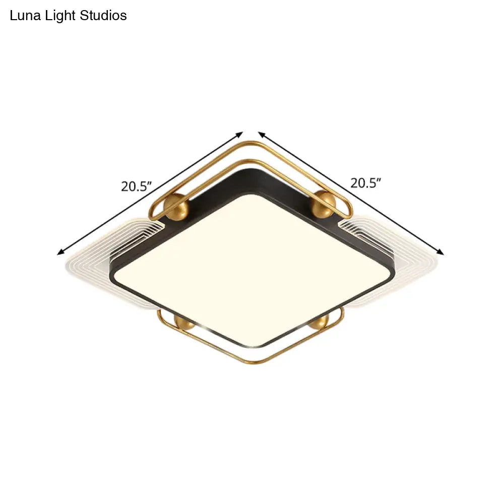 Modern Metal Led Ceiling Light In Black And Gold Square/Rectangular Flush Mount Dia 16.5’/20.5’/35.5
