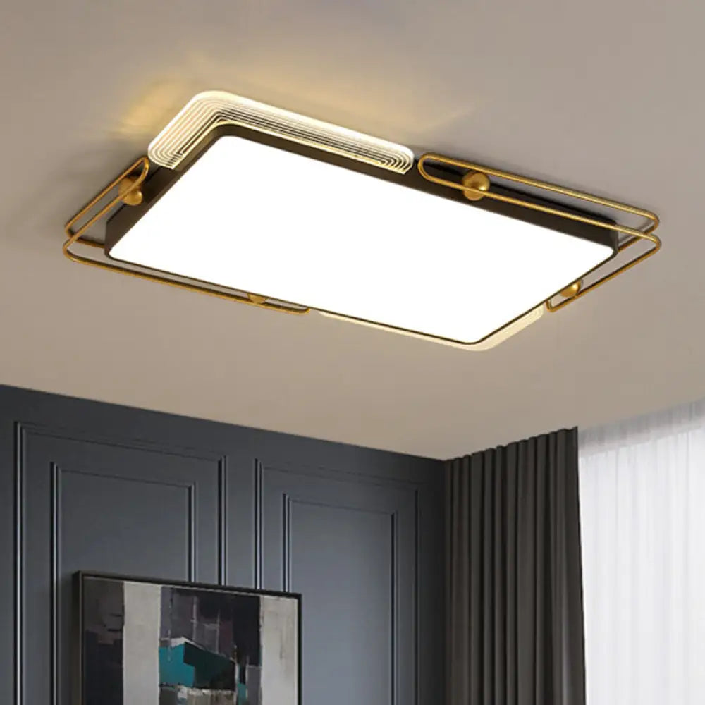 Modern Metal Led Ceiling Light In Black And Gold Square/Rectangular Flush Mount Dia