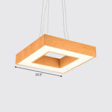Modern Metal Led Chandelier - Light Wood Square Suspension For Offices / 23.5 Third Gear