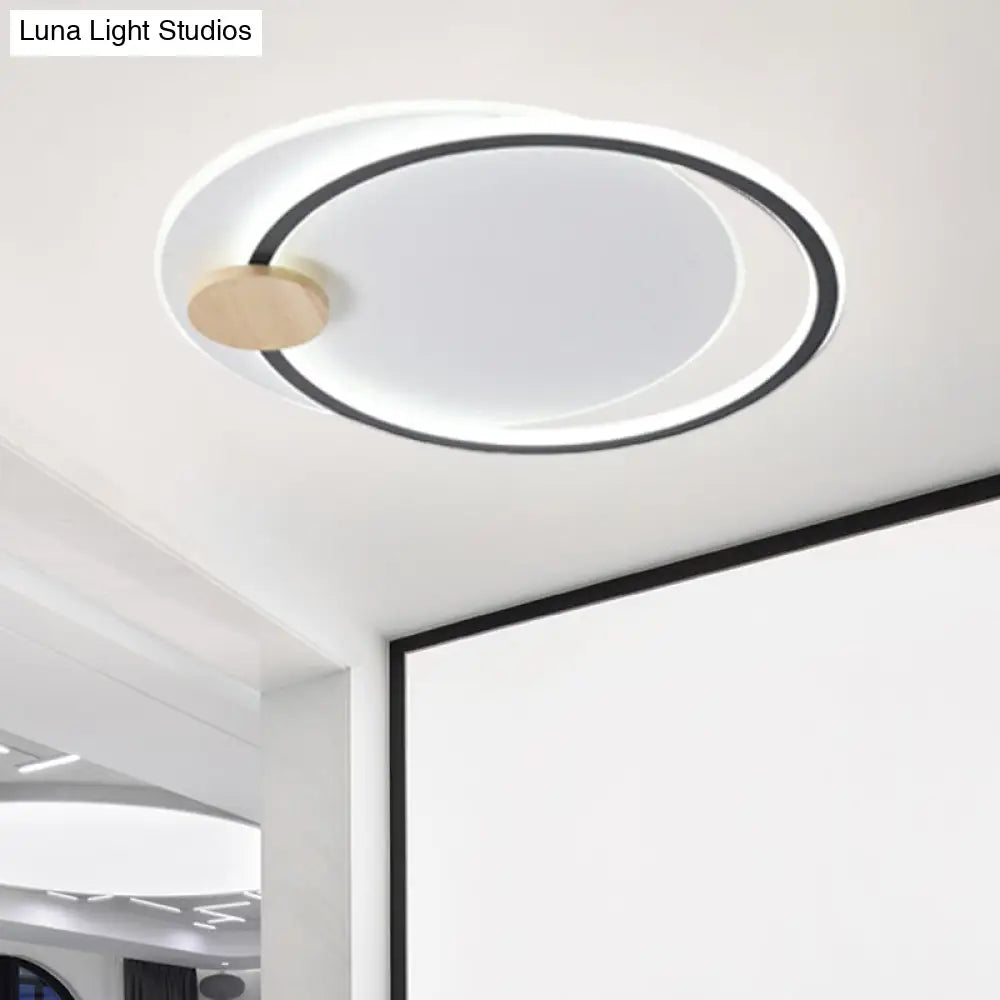 Modern Metal Led Circle Ceiling Lamp: Black/Grey Flush Mount Lighting In Warm/White Light
