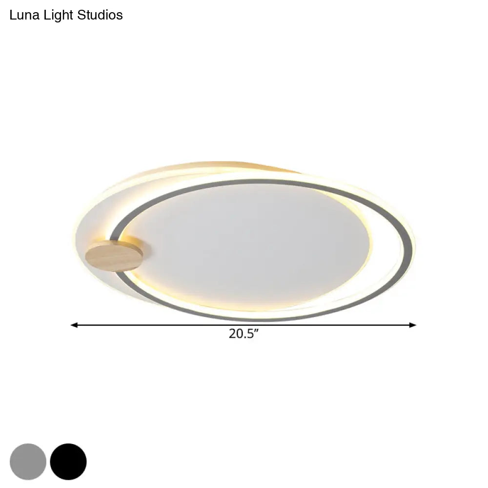 Modern Metal Led Circle Ceiling Lamp: Black/Grey Flush Mount Lighting In Warm/White Light