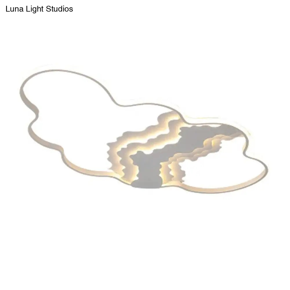 Modern Metal Led Cloud Flush Mount Fixture In White With Warm/White Light For Living Room Lighting