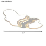 Modern Metal Led Cloud Flush Mount Fixture In White With Warm/White Light For Living Room Lighting