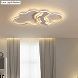 Modern Metal Led Cloud Flush Mount Fixture In White With Warm/White Light For Living Room Lighting