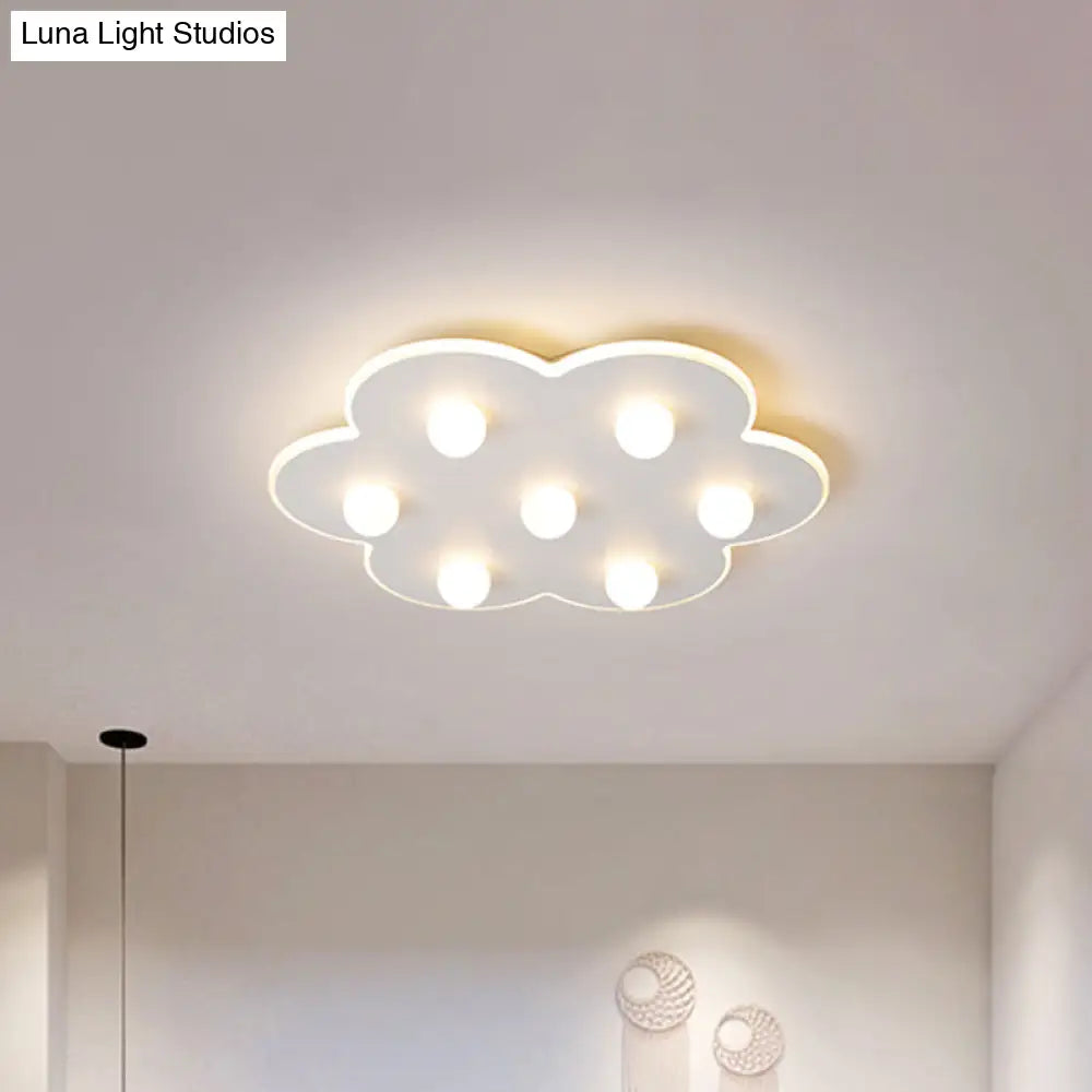 Modern Metal Led Flush Ceiling Light For Kids - Flower/Round/Square Design 8 Lights 16.5/19.5 Inch