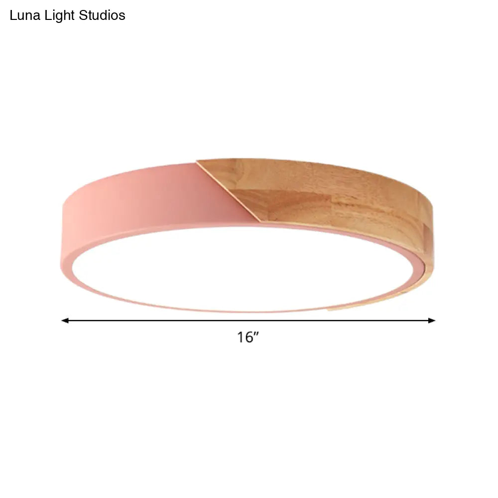 Modern Metal Led Flush Light In Pink/White With Acrylic Diffuser Ceiling Mounted Round Design -