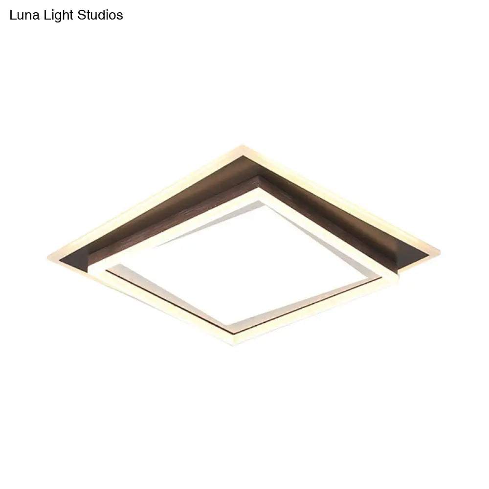 Modern Metal Led Flush Mount Ceiling Lamp With Recessed Diffuser - Square/Rectangular White/Warm