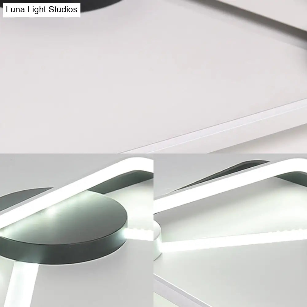 Modern Metal Led Flush Mount Ceiling Light - Double Square/Circle Design In Black & White