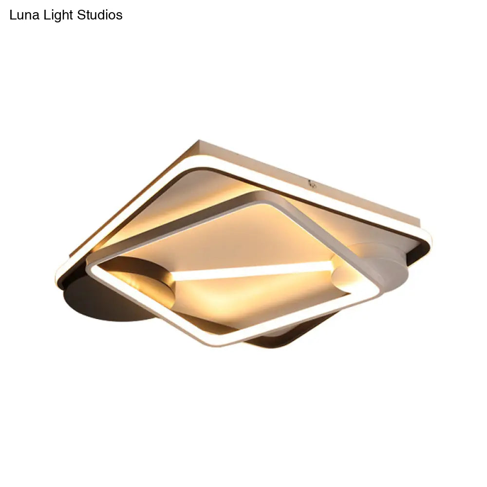 Modern Metal Led Flush Mount Ceiling Light - Double Square/Circle Design In Black & White
