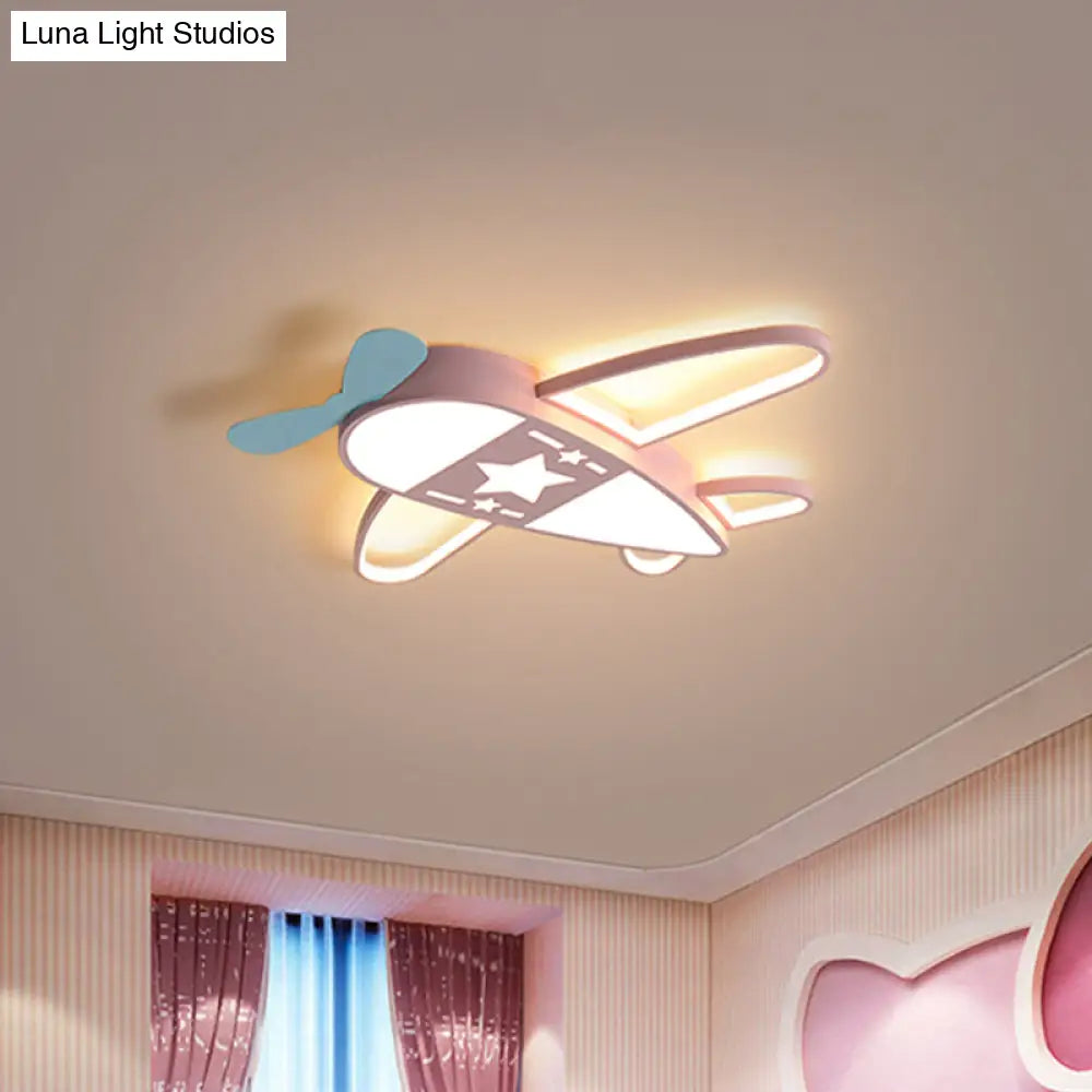 Modern Metal Led Flush Mount Lamp - Pink/Blue Plane Warm/White Lighting 19.5’/25.5’ Width