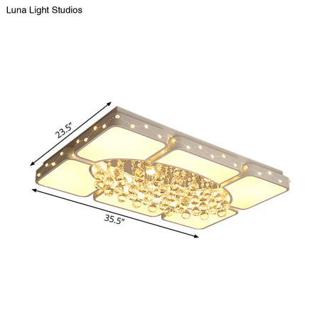 Modern Metal Led Flushmount Lamp With Crystal Ball - White Ceiling Light Fixture