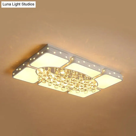 Modern Metal Led Flushmount Lamp With Crystal Ball - White Ceiling Light Fixture