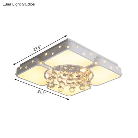 Modern Metal Led Flushmount Lamp With Crystal Ball - White Ceiling Light Fixture