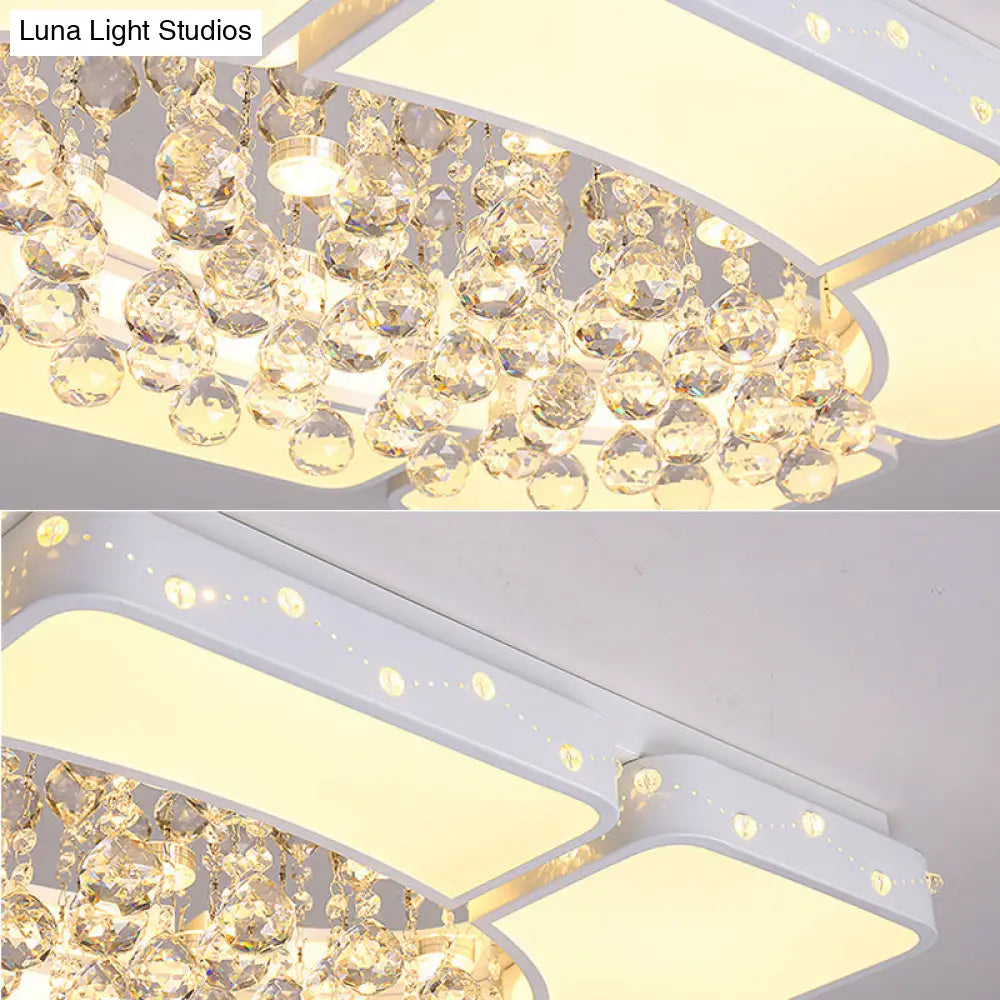 Modern Metal Led Flushmount Lamp With Crystal Ball - White Ceiling Light Fixture